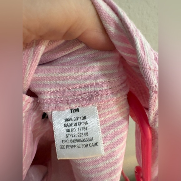 Larkin McKey Pink and White Overalls 12 Months Baby Girl - Picture 3 of 4